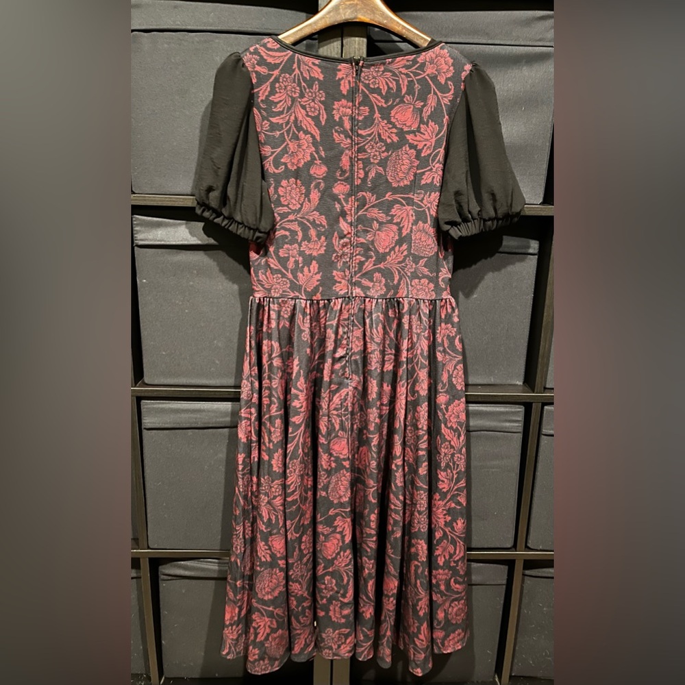 Pinup Girl Laura Byrnes Floral Black/Maroon Dress Rockerbilly & Swing M NWT - Picture 7 of 9